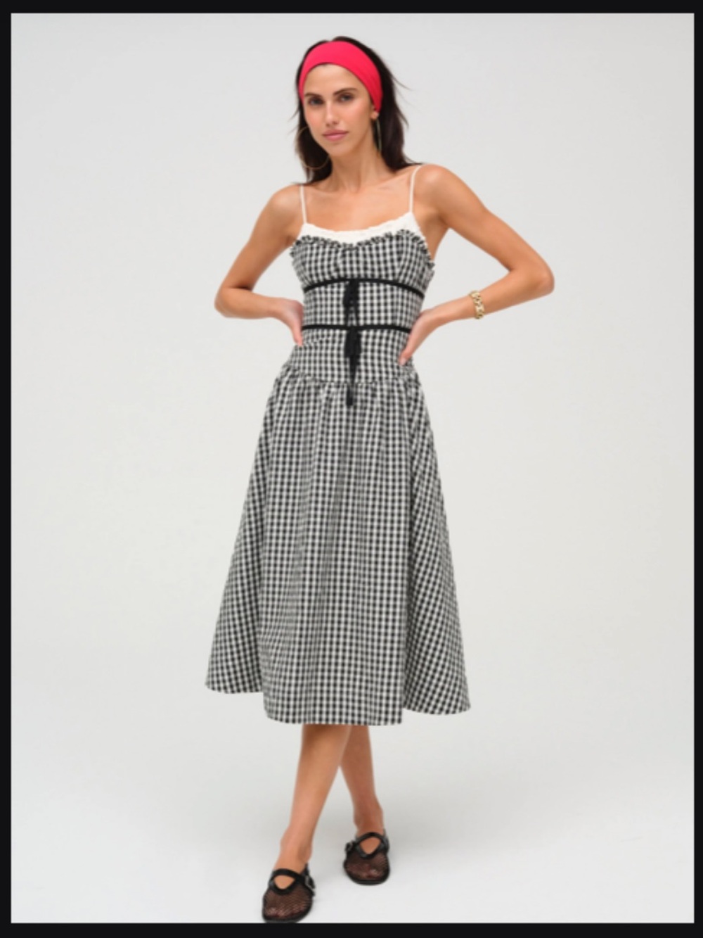 For Love & Lemons Black and White Gingham Midi Dress